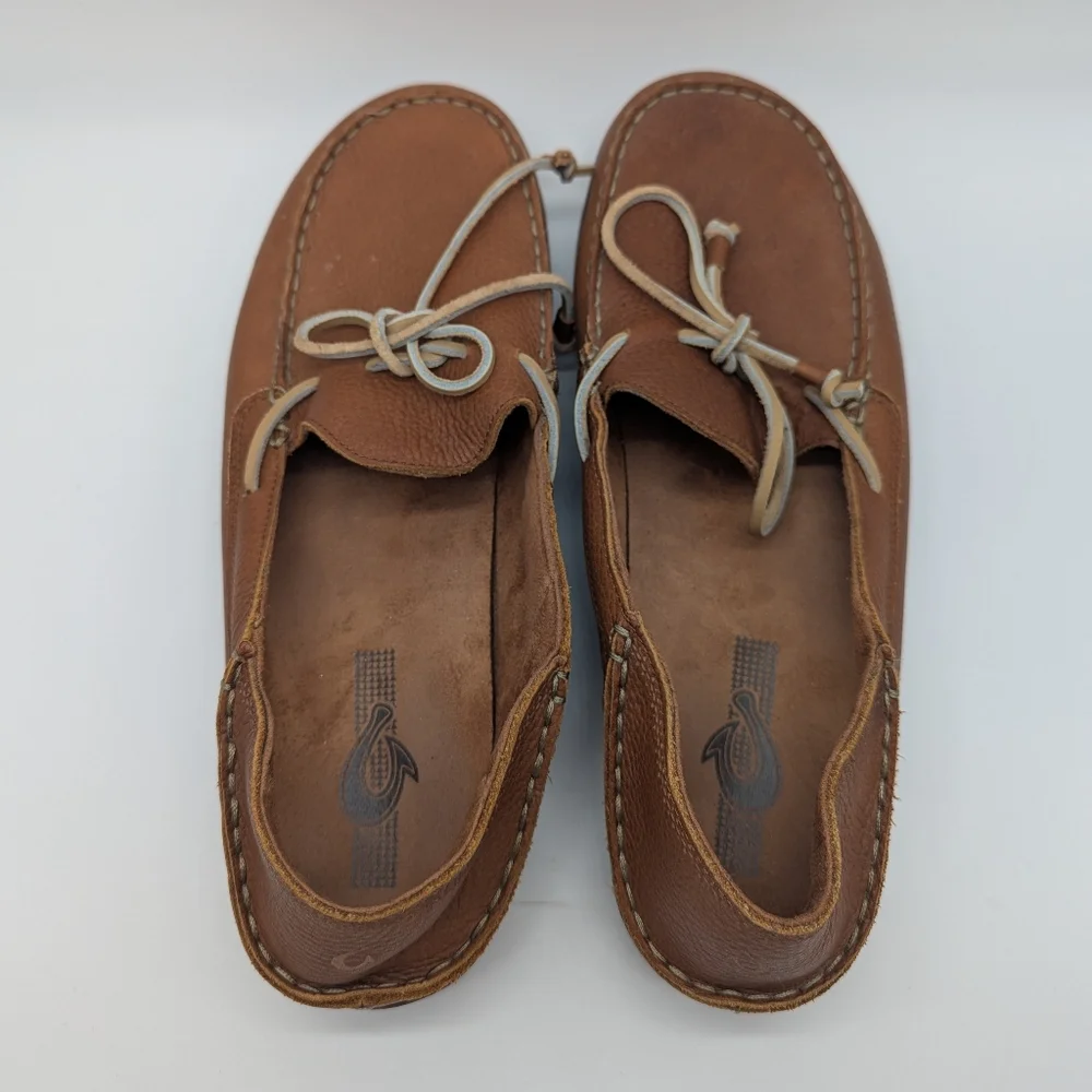 Olukai Huli Men's Brown Leather Shoes Size 13 Driving Resort Luxury Minimalist